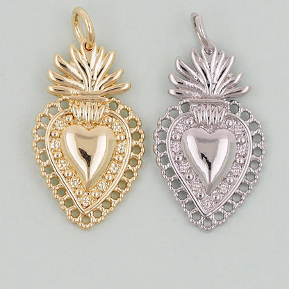 Gold sacred Heart Charms,18K Gold Filled Milagro Heart Pendant,Religious Charm Bracelet Necklace for DIY Jewelry Making Suppl