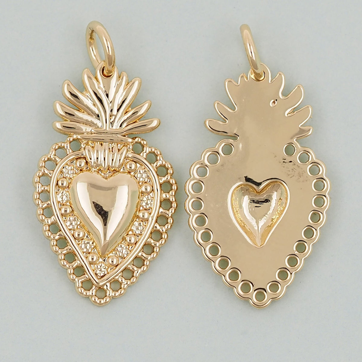 Gold sacred Heart Charms,18K Gold Filled Milagro Heart Pendant,Religious Charm Bracelet Necklace for DIY Jewelry Making Suppl