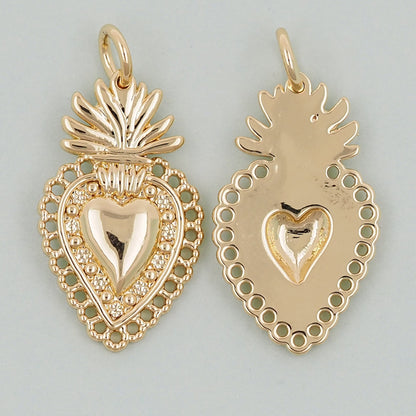Gold sacred Heart Charms,18K Gold Filled Milagro Heart Pendant,Religious Charm Bracelet Necklace for DIY Jewelry Making Suppl