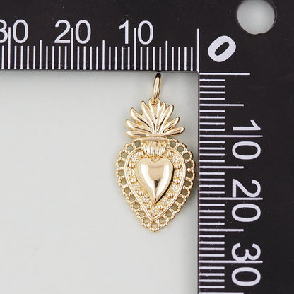 Gold sacred Heart Charms,18K Gold Filled Milagro Heart Pendant,Religious Charm Bracelet Necklace for DIY Jewelry Making Suppl