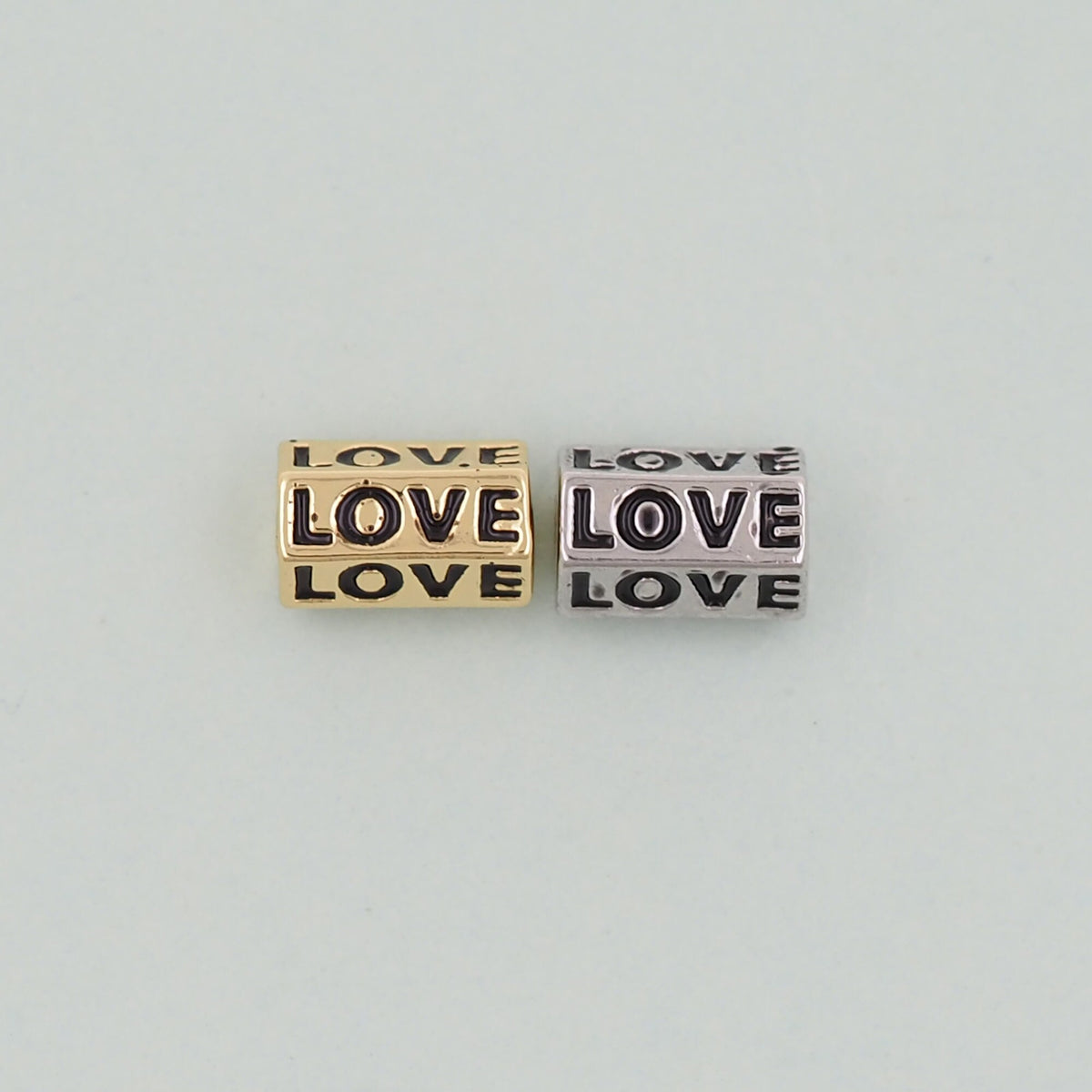 Gold Love Beads Charms,18K Gold Filled Cube Love Pendant,Love Charm Bracelet Necklace for DIY Jewelry Making Supply hole 3mm