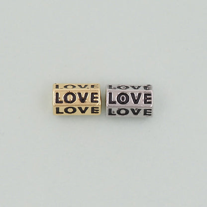 Gold Love Beads Charms,18K Gold Filled Cube Love Pendant,Love Charm Bracelet Necklace for DIY Jewelry Making Supply hole 3mm