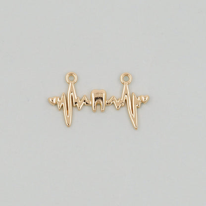 Gold Electrocardiogram ECG Charms,18K Gold Filled Electrocardiogram Pengdant Charm Bracelet Necklace for DIY Jewelry Making Supply
