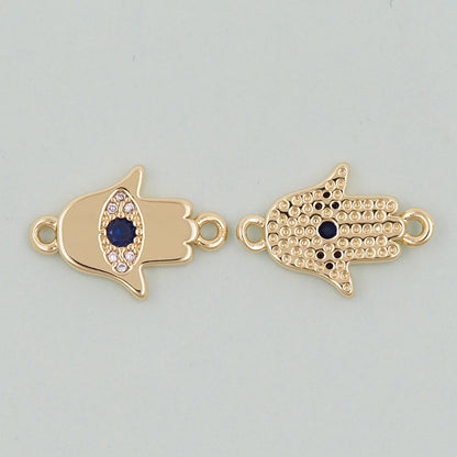 18K Gold Filled Cubic Zirconia Evil Eye Connector for Jewelry Making