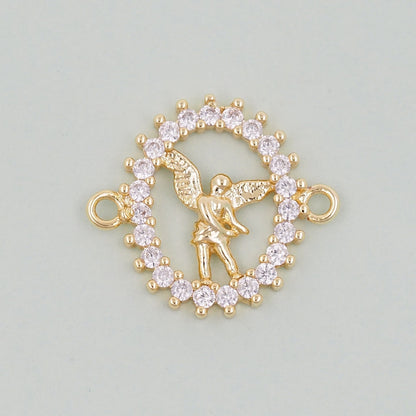 Gold Angel Connector Charms,18K Gold Filled Angel Pendant,Angel Charm Bracelet Necklace for DIY Jewelry Making Supply