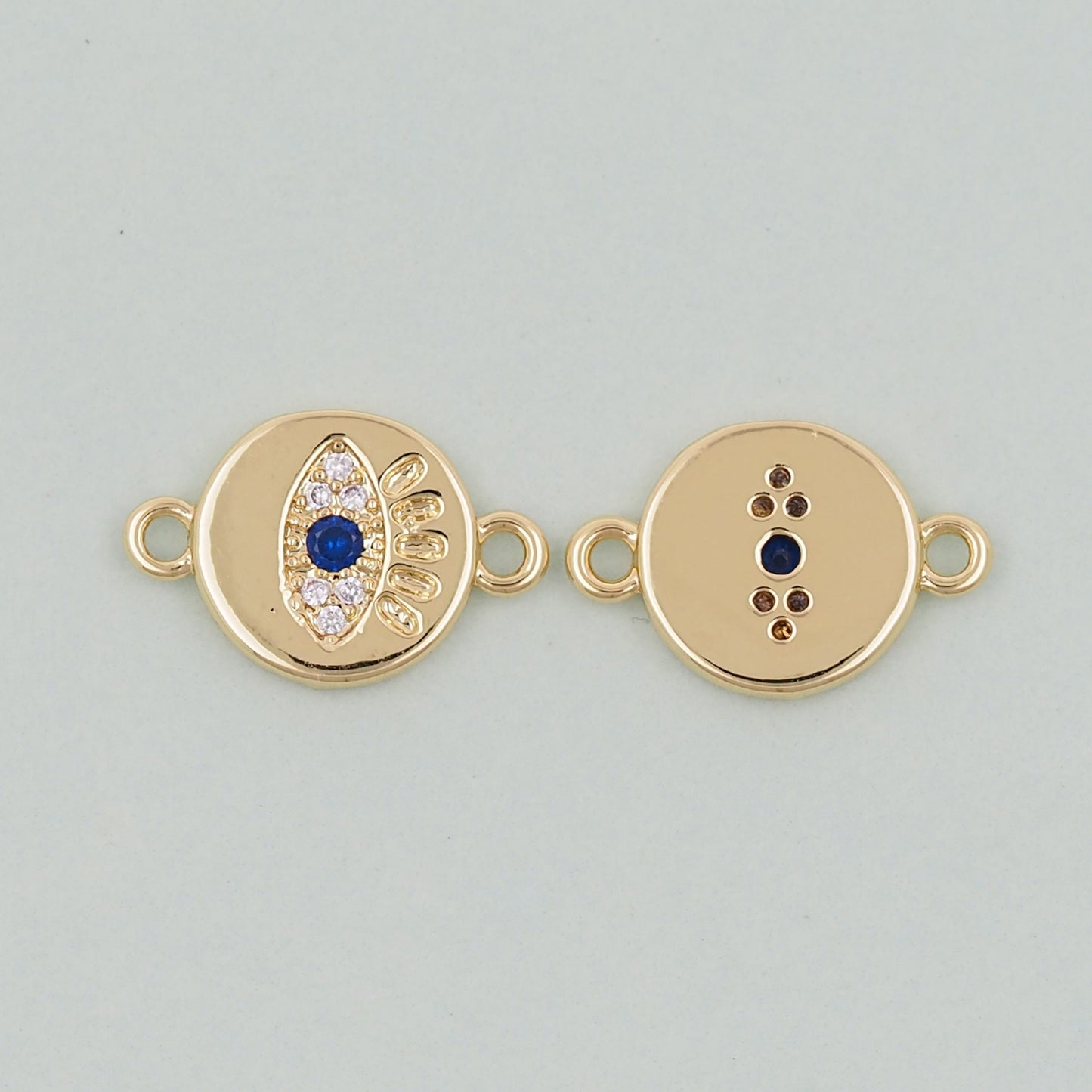 Gold Round Evil Eye Charms,18K Gold Filled Blue Evil Eye Connector Pendant Charm Bracelet Necklace for DIY Jewelry Making Supply