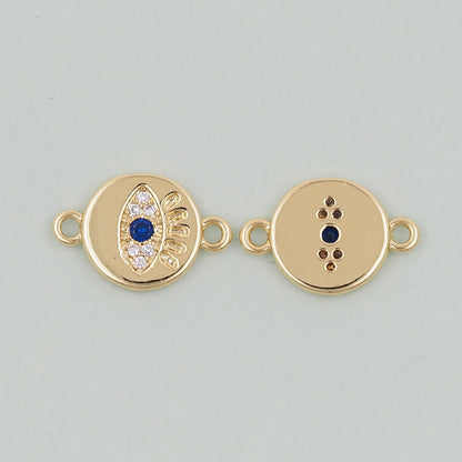 Gold Round Evil Eye Charms,18K Gold Filled Blue Evil Eye Connector Pendant Charm Bracelet Necklace for DIY Jewelry Making Supply