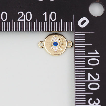 Gold Round Evil Eye Charms,18K Gold Filled Blue Evil Eye Connector Pendant Charm Bracelet Necklace for DIY Jewelry Making Supply