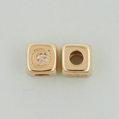 Gold symbol Beads Charms,18K Gold Filled Cube Beads Charm Bracelet Necklace for DIY Jewelry Making Supply hole 4mm