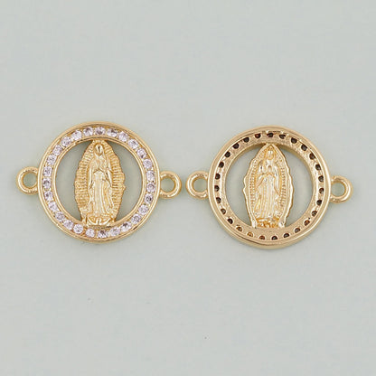 Gold Our Lady of Guadalupe Charms,18K Gold Filled virgin mary Connector Pendant Charm Bracelet Necklace for DIY Jewelry Makin