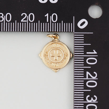 18K Gold Filled Cross Pendant,Round Cross Charm Bracelet Necklace for DIY Jewelry Making Supply