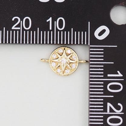 18K Gold Filled North Star Connector Pendant,CZ Micro Pave North Star Charm Bracelet Necklace for DIY Jewelry Making Supply