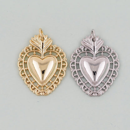 Gold sacred Heart Charms,18K Gold Filled Milagro Heart Pendant,Religious Charm Bracelet Necklace for DIY Jewelry Making Suppl