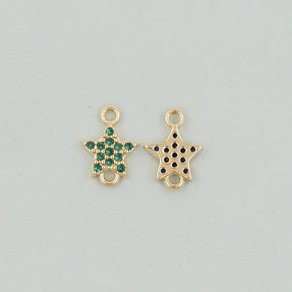 18K Gold Filled Star Pendant,CZ Micro Pave Star Charm Bracelet Necklace for DIY Jewelry Making Supply