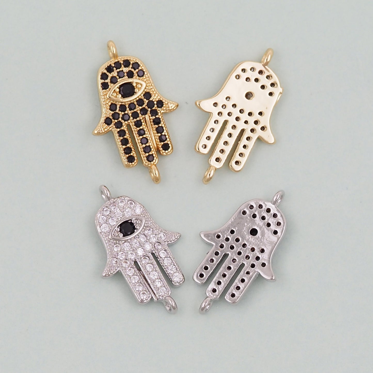 Gold Hamsa  Connector Charms,18K Gold Filled Hamsa Evil eye Pendant,CZ Micro Pave Hamsa Bracelet Necklace for DIY Jewelry Making Supply
