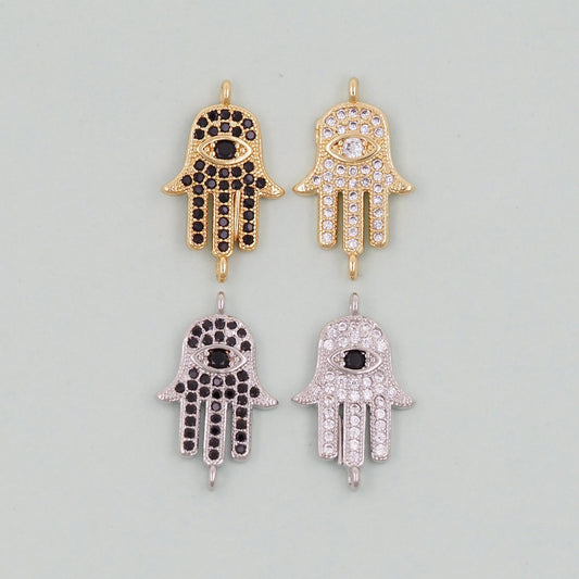 Gold Hamsa  Connector Charms,18K Gold Filled Hamsa Evil eye Pendant,CZ Micro Pave Hamsa Bracelet Necklace for DIY Jewelry Making Supply