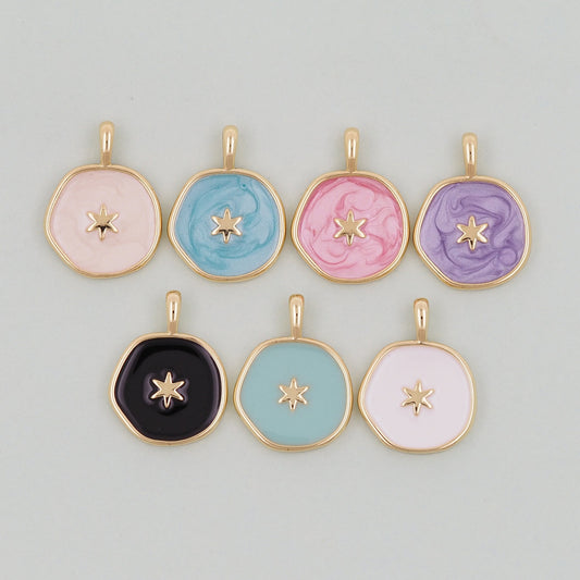 18K Gold Filled north star Pendant,Enamel Star Charm Bracelet Necklace for DIY Jewelry Making Supply
