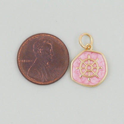 18K Gold Filled rudder Pendant,Enamel rudder Charm Bracelet Necklace for DIY Jewelry Making Supply