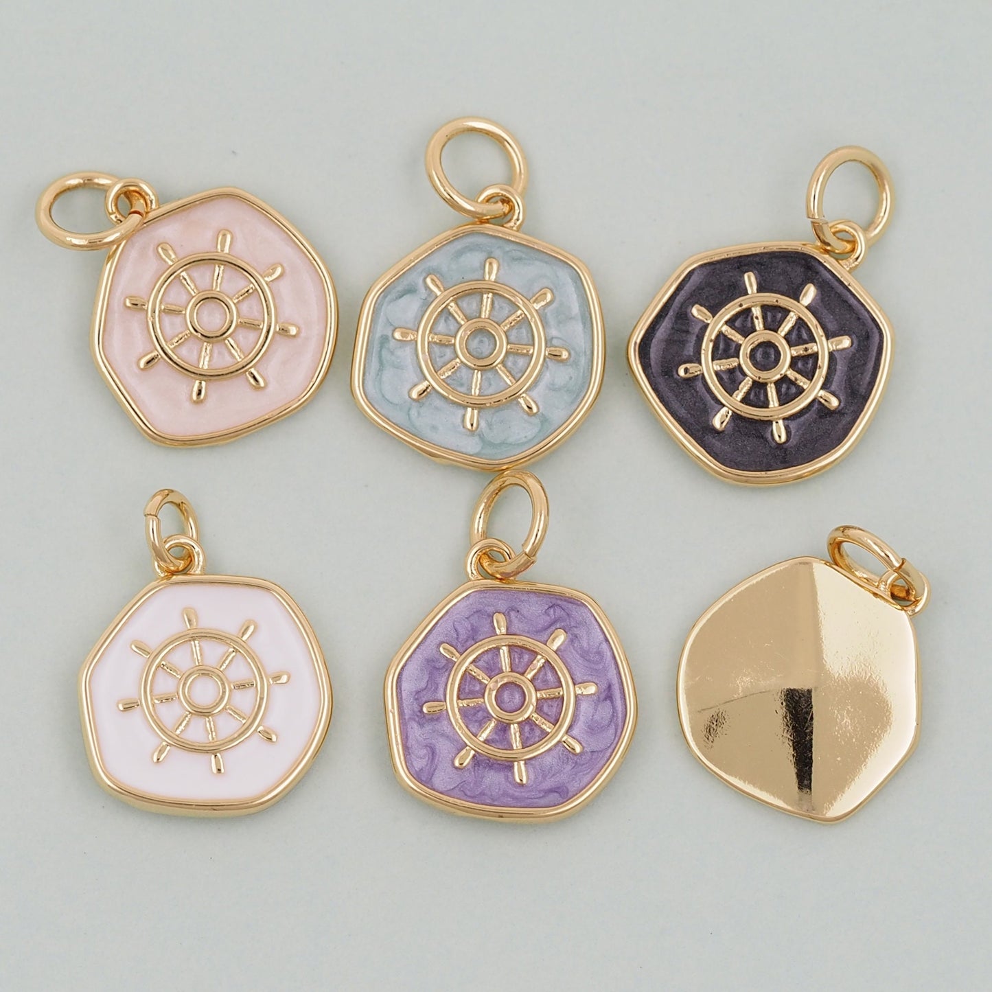 18K Gold Filled rudder Pendant,Enamel rudder Charm Bracelet Necklace for DIY Jewelry Making Supply