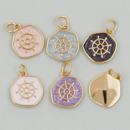 18K Gold Filled rudder Pendant,Enamel rudder Charm Bracelet Necklace for DIY Jewelry Making Supply