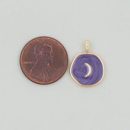 18K Gold Filled Moon Pendant,Enamel Moon Charm Bracelet Necklace for DIY Jewelry Making Supply