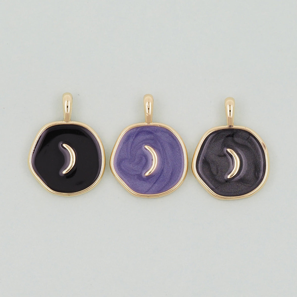 18K Gold Filled Moon Pendant,Enamel Moon Charm Bracelet Necklace for DIY Jewelry Making Supply