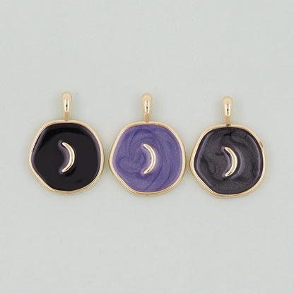 18K Gold Filled Moon Pendant,Enamel Moon Charm Bracelet Necklace for DIY Jewelry Making Supply