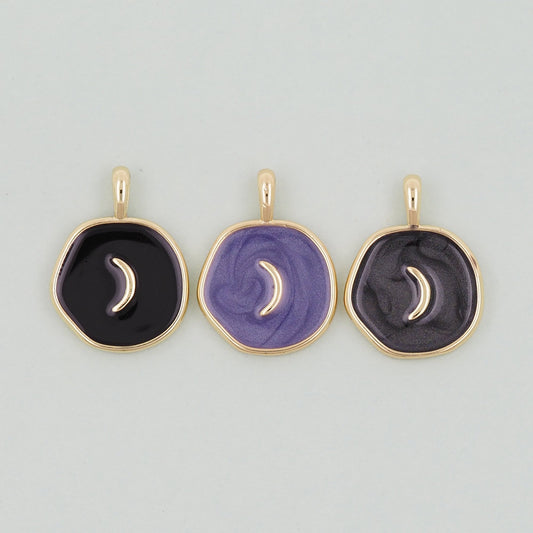 18K Gold Filled Moon Pendant,Enamel Moon Charm Bracelet Necklace for DIY Jewelry Making Supply