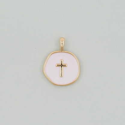 18K Gold Filled Cross Pendant,Enamel Cross Charm Bracelet Necklace for DIY Jewelry Making Supply