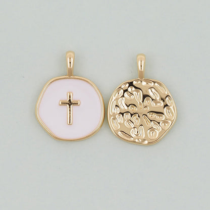 18K Gold Filled Cross Pendant,Enamel Cross Charm Bracelet Necklace for DIY Jewelry Making Supply