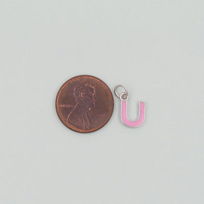 Gold letter Charms,18K Gold Filled letter Pendant,Pink enamel initial Charm Bracelet Necklace for DIY Jewelry Making Supply