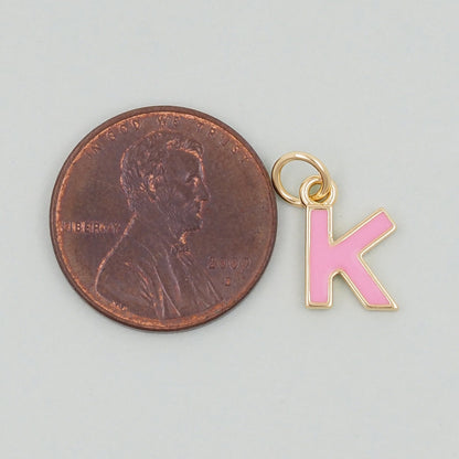 Gold letter Charms,18K Gold Filled letter Pendant,Pink enamel initial Charm Bracelet Necklace for DIY Jewelry Making Supply