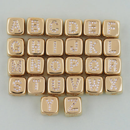 Gold letter Beads Charms,18K Gold Filled letter initial Charm Bracelet Necklace for DIY Jewelry Making Supply hole 4mm