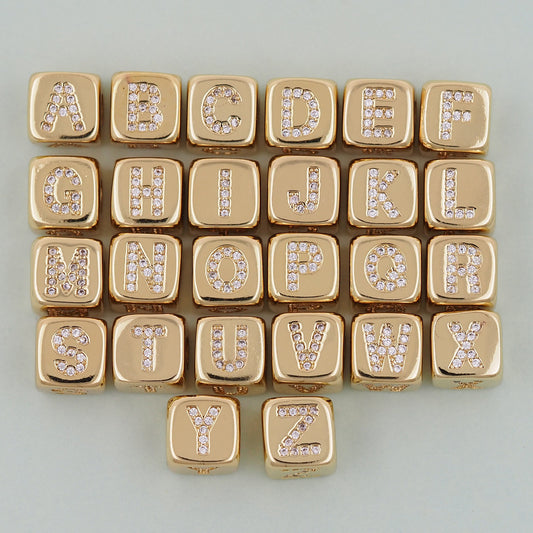 Gold letter Beads Charms,18K Gold Filled letter initial Charm Bracelet Necklace for DIY Jewelry Making Supply hole 4mm