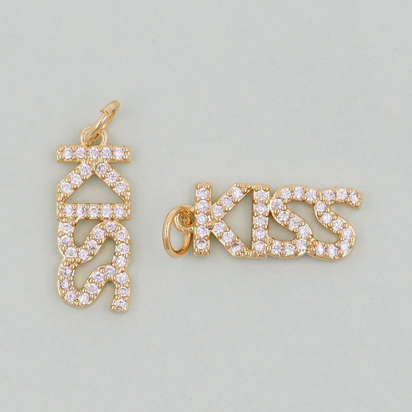 Gold letter Charms,18K Gold Fille Kiss Pendant,Kiss Charm Bracelet Necklace for DIY Jewelry Making Supply