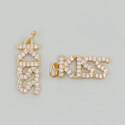 Gold letter Charms,18K Gold Fille Kiss Pendant,Kiss Charm Bracelet Necklace for DIY Jewelry Making Supply