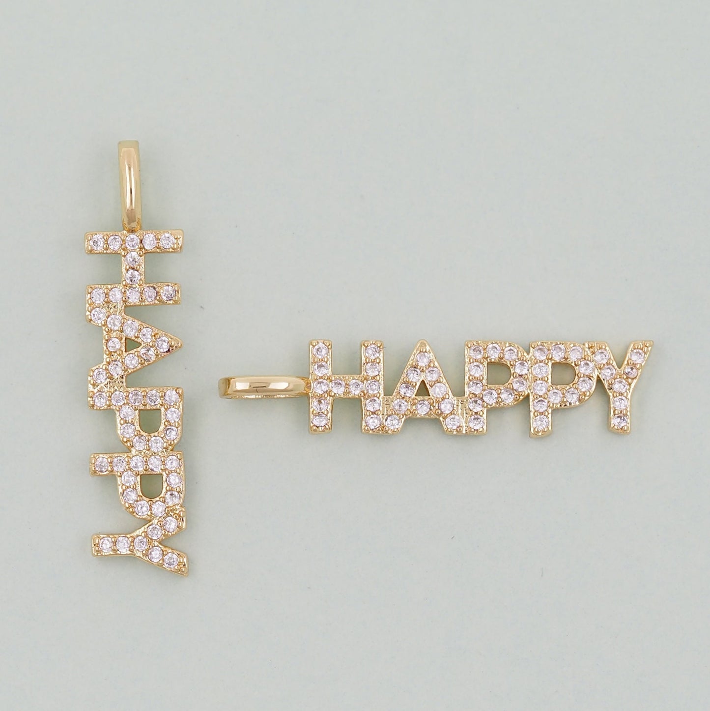 Gold letter Charms,18K Gold Fille Happy Pendant,Happy Charm Bracelet Necklace for DIY Jewelry Making Supply