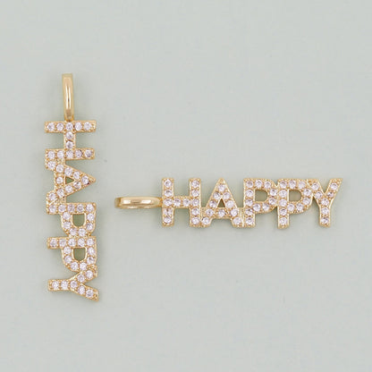Gold letter Charms,18K Gold Fille Happy Pendant,Happy Charm Bracelet Necklace for DIY Jewelry Making Supply