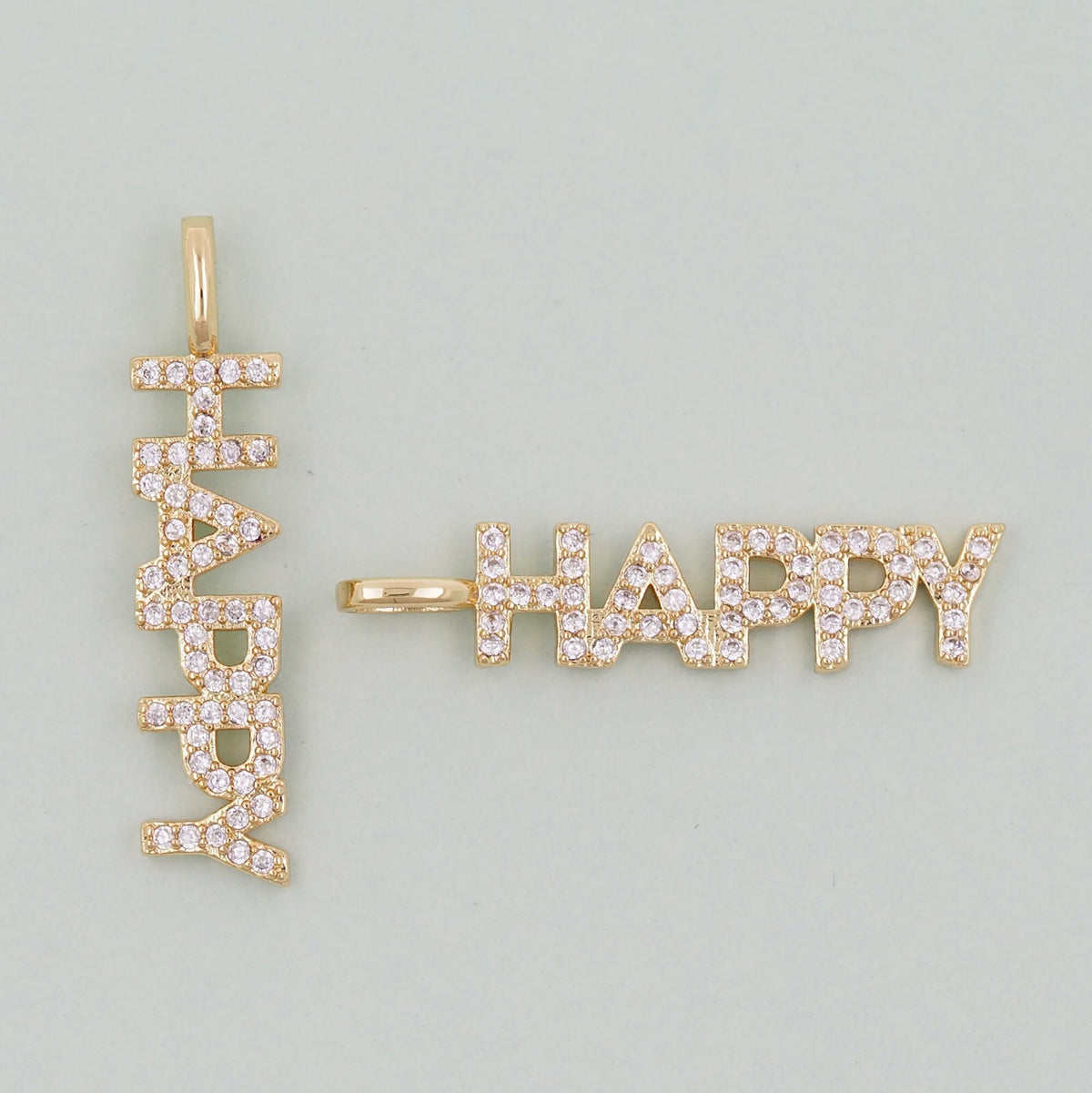 Gold letter Charms,18K Gold Fille Happy Pendant,Happy Charm Bracelet Necklace for DIY Jewelry Making Supply