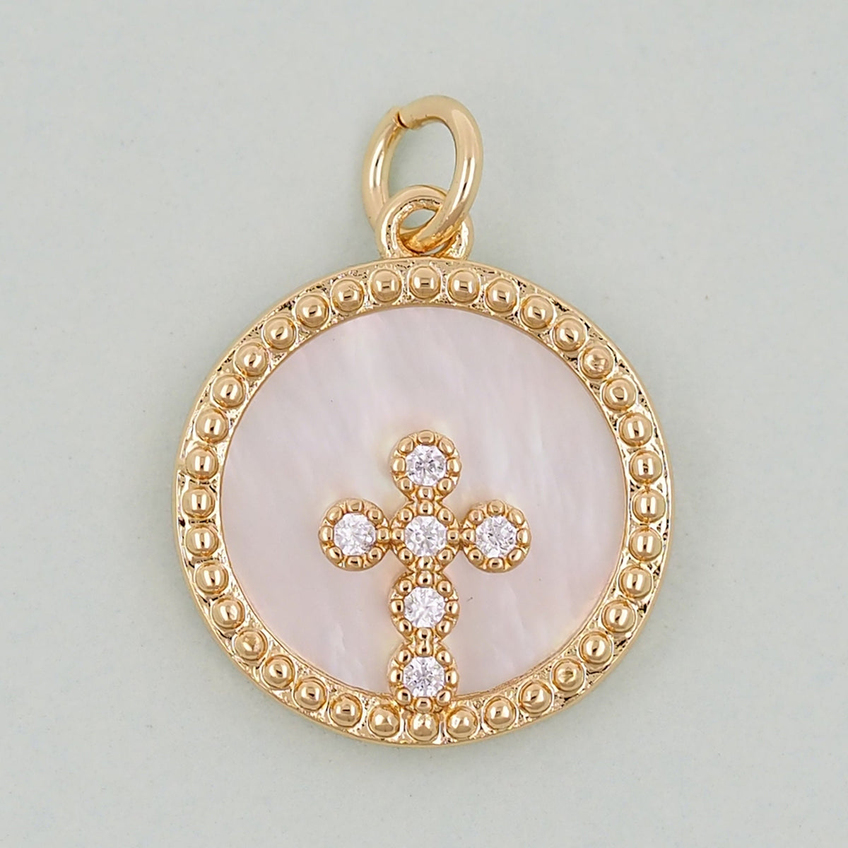 18K Gold Filled Cross Pendant,Round Cross Charm Bracelet Necklace for DIY Jewelry Making Supply