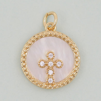 18K Gold Filled Cross Pendant,Round Cross Charm Bracelet Necklace for DIY Jewelry Making Supply