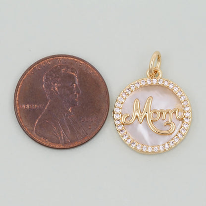 Gold Mom Charms,18K Gold Filled Shell Mom Pendant,Mom Charm Bracelet Necklace for DIY Jewelry Making Supply