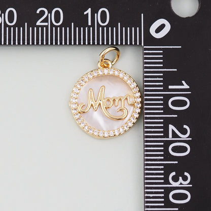 Gold Mom Charms,18K Gold Filled Shell Mom Pendant,Mom Charm Bracelet Necklace for DIY Jewelry Making Supply