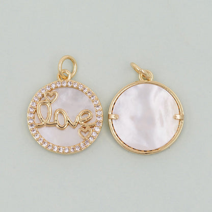 Gold Round Charms,18K Gold Fille Love Pendant,Love Charm Bracelet Necklace for DIY Jewelry Making Supply
