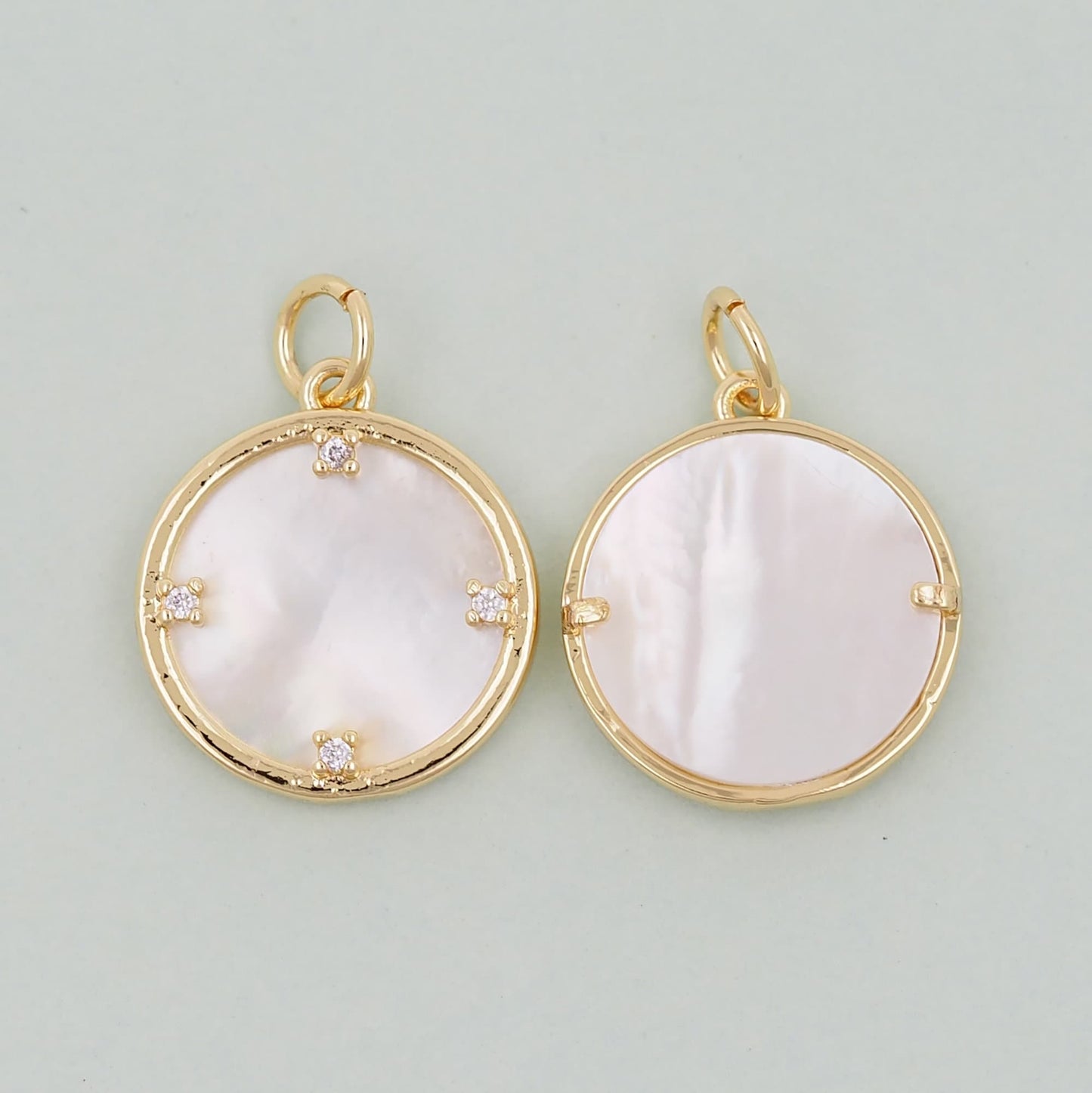 Gold Round Charms,18K Gold Filled Round Pendant,White Shell Round Charm Bracelet Necklace for DIY Jewelry Making Supply