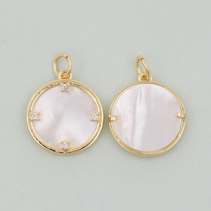 Gold Round Charms,18K Gold Filled Round Pendant,White Shell Round Charm Bracelet Necklace for DIY Jewelry Making Supply