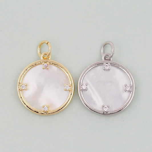 Gold Round Charms,18K Gold Filled Round Pendant,White Shell Round Charm Bracelet Necklace for DIY Jewelry Making Supply