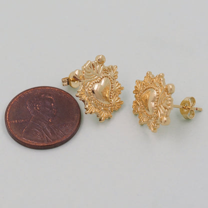 1pair 18K Gold Filled Sacred Heart Earrings,Flaming Heart Earrings,Gold Earrings,Dainty Hoops Huggie,Gold Huggies Hoop Earrin