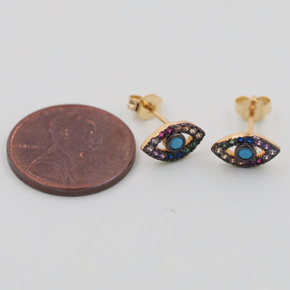 1pair 18K Gold Filled Evil Eye Earrings,Gold Earrings,Dainty Earrings