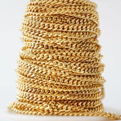 18K Gold Filled Curb Chain 3.28 ft, 16.40 ft for Jewelry Making